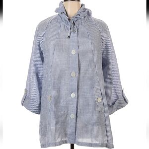 Jones New York JNY  Sz XL Linen  Lightweight Tunic Top Blue White Stripes